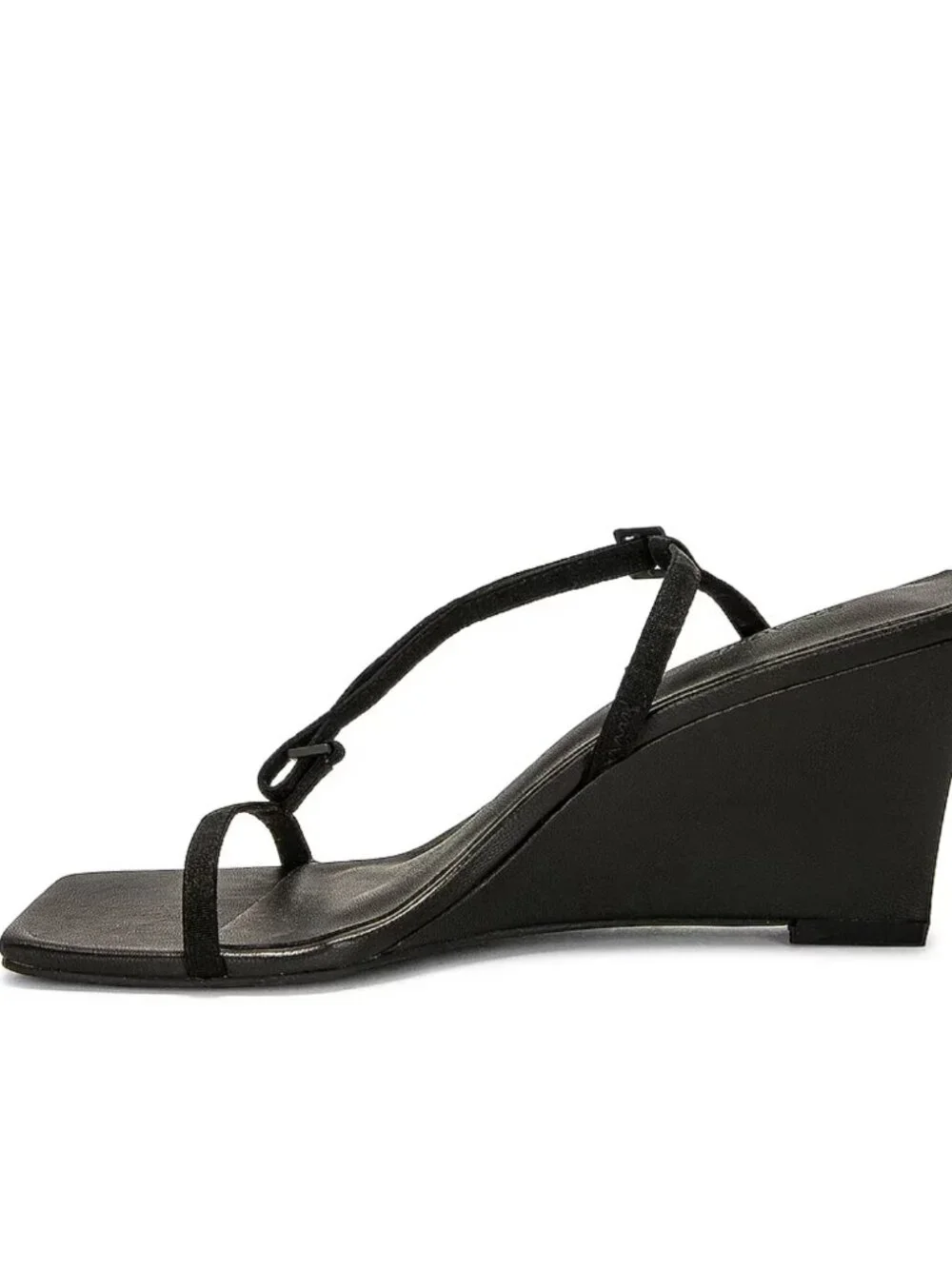 St. Agni Brasserie Wedge Black Leather Strappy Sandals Square Toe Heel